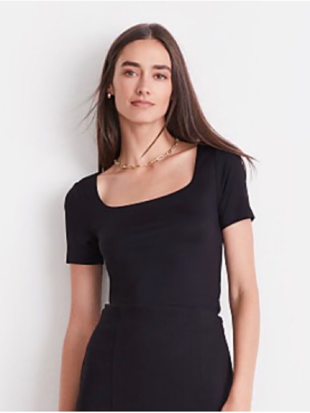 LOFT Black Short Sleeve Square Neck Fitted Top